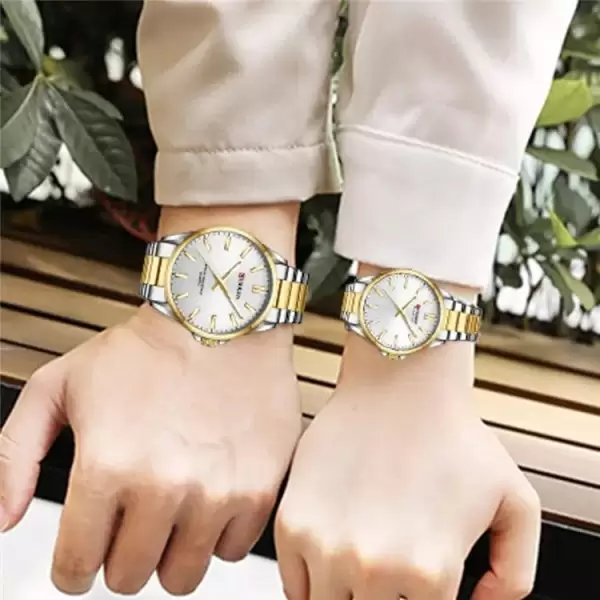 ست ساعت مچی عقربه ای زنانه و مردانه کورن مدل 9090